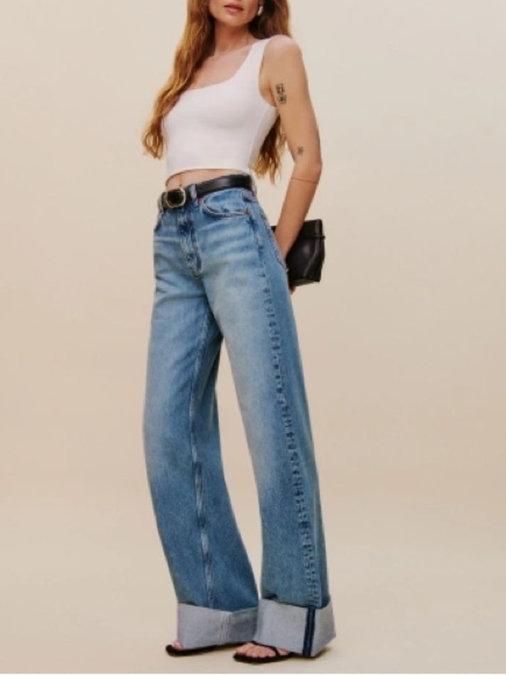 NWT Reformation Jeans Cary Cuffed High Rise Wide Leg Rigid Denver Wash Sz 31 - Picture 13 of 15